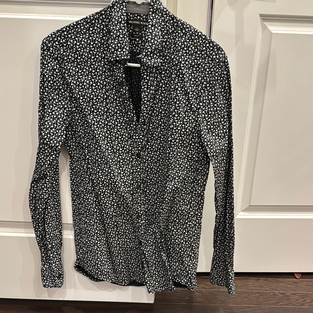 Michael Kors Black and White Casual Button Down Shirt